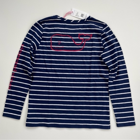 Vineyard Vines Girls Navy White Striped Graphic Long sleeve Tee Large 14 NWT - Picture 2 of 6